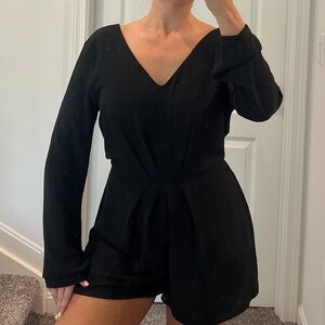 Black V-Neck Long Sleeve Romper